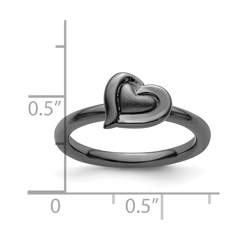 Sterling Silver Stackable Expressions Black-plated Heart Ring Size -8