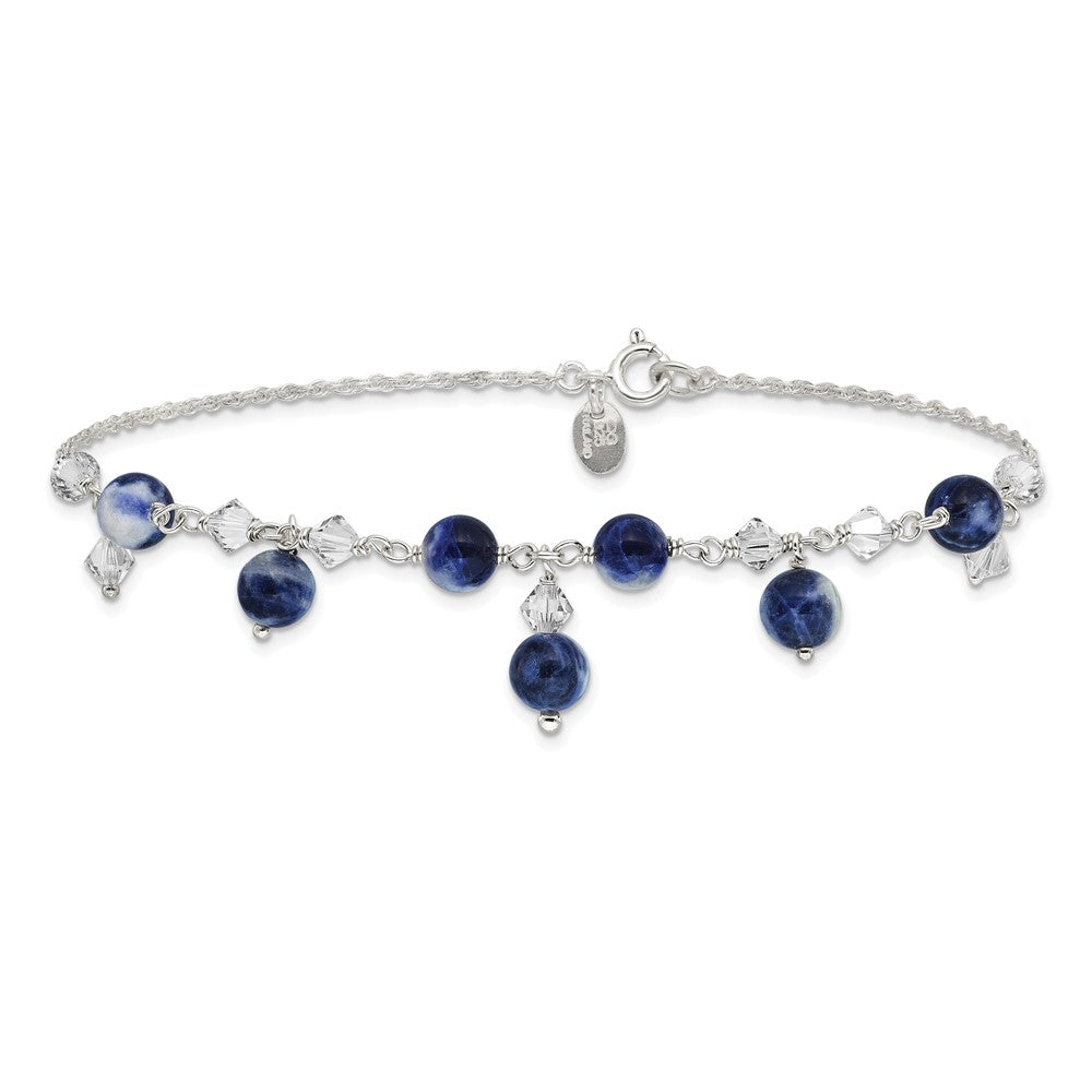 Sterling Silver 9 inch Shadow Crystal & Lapis Anklet 9 inches