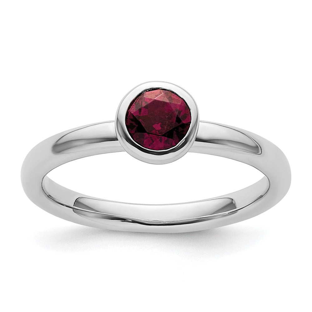 SS Stackable Expressions Low 5mm Round Rhodolite Garnet Ring Size -8
