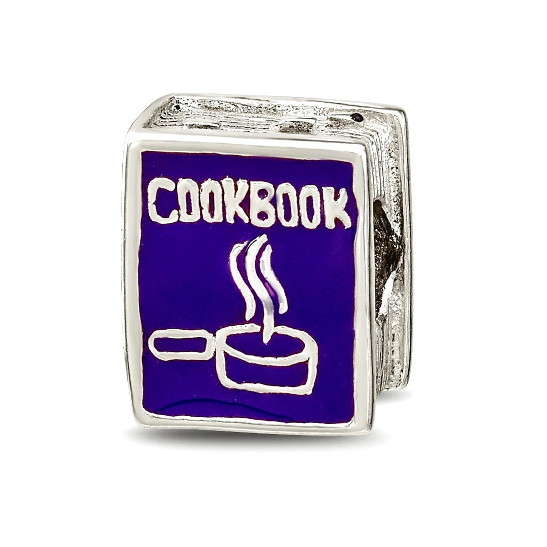 925 Sterling Silver Polished Reflections Purple Enameled Cookbook Bead Charm 10x8.18mm Wide Pendant Necklace for Women