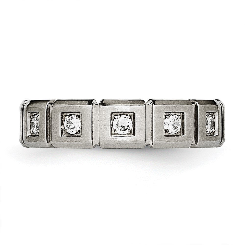 Titanium Brushed and Polished with CZ 5mm Grooved Band Size - 10