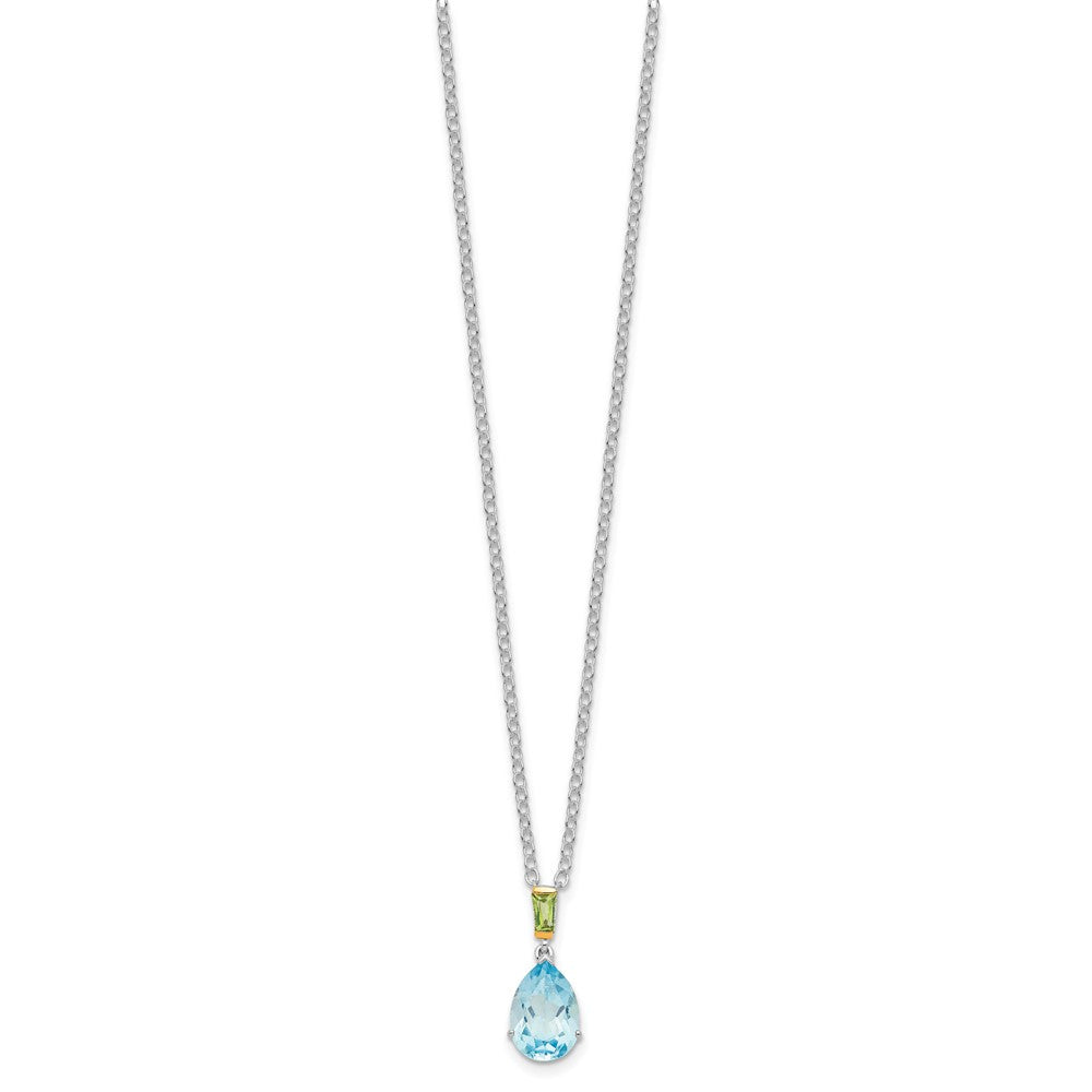 Brilliant Gemstones Sterling Silver with14K Accent Rhodium-plated Sky Blue Topaz and Peridot 18 Inch Necklace with 2 Inch Extender 18 Inches