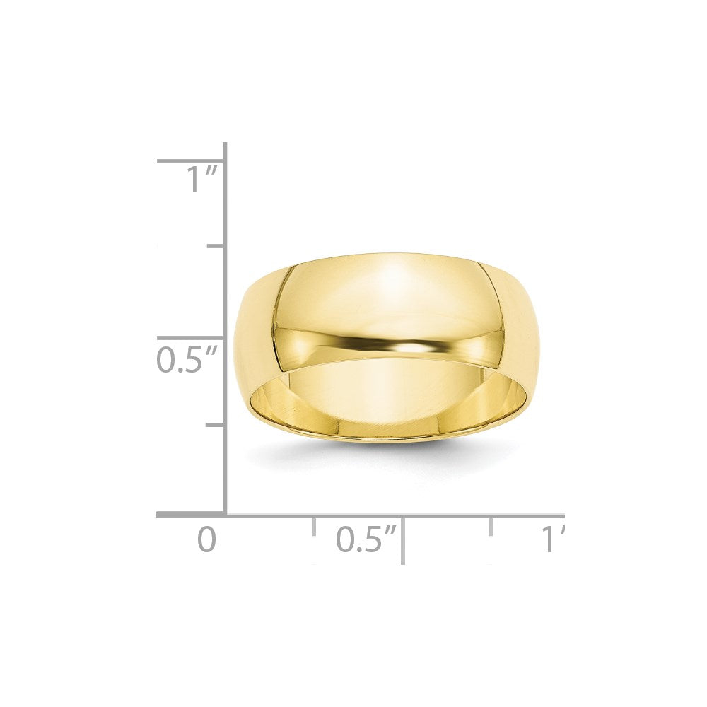 10k Yellow Gold 8mm Lightweight Half Round Wedding Band Size 4.5