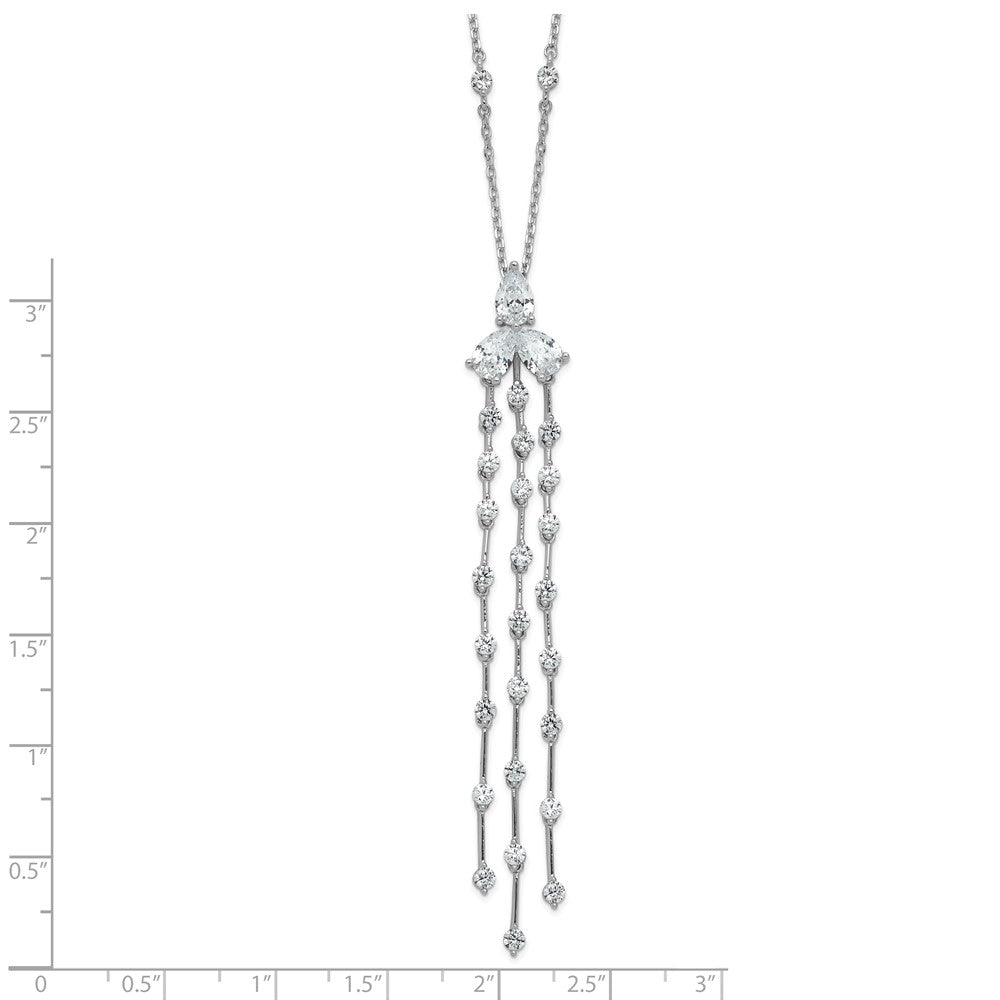Sterling Shimmer Sterling Silver Rhodium-plated CZ 38 Stone 10 Station with 3 Dangles 16 inch with 2 inch Extension Necklace 16 Inches