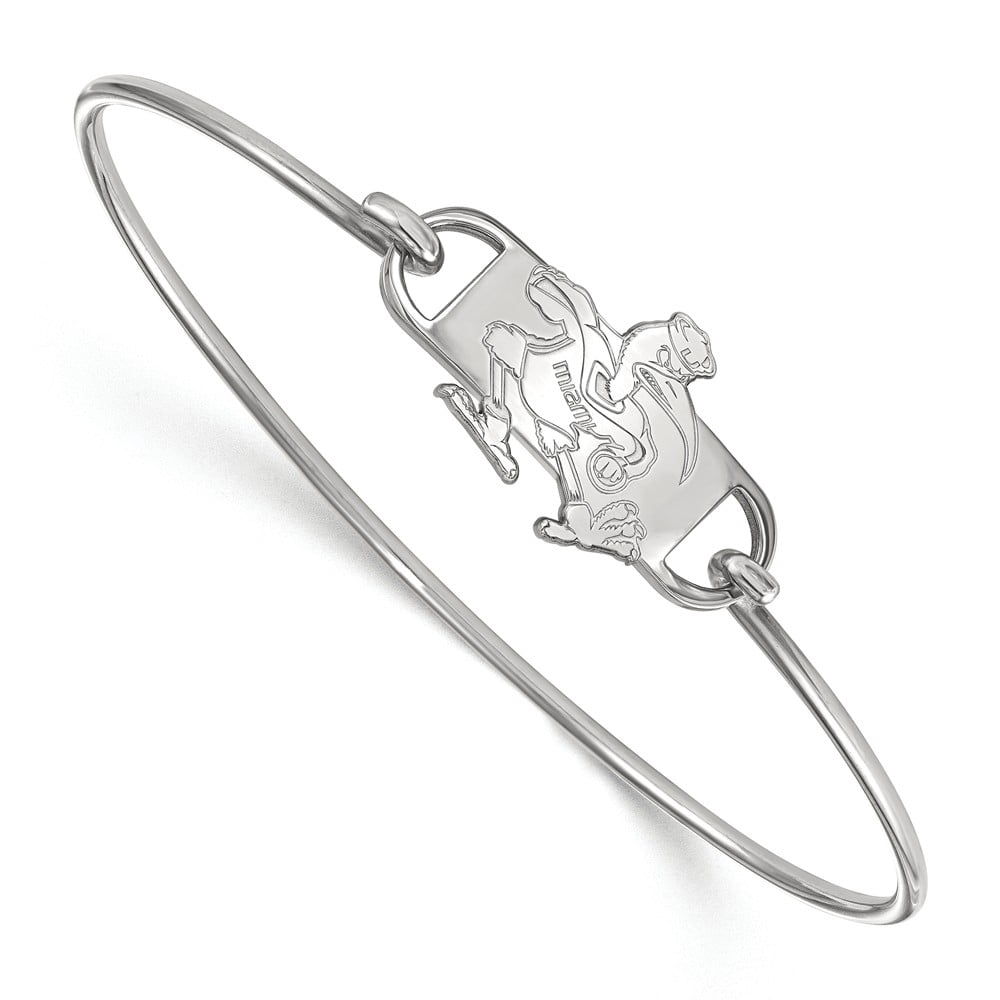 Sterling Silver Rhodium-plated LogoArt University of Miami Florida Sebastian Small Center 7 inch Wire Bangle #Q-SS061UMF-7