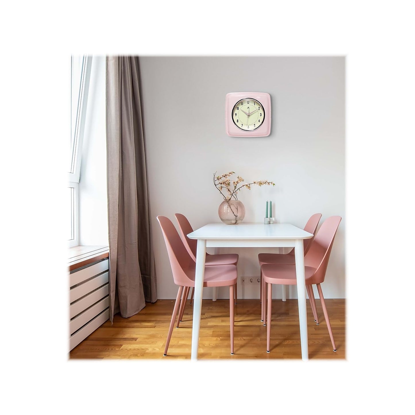 Infinity Instruments Retro Sqaure Rose Blush Pink Plastic 9.25-inch Analog Wall Clock