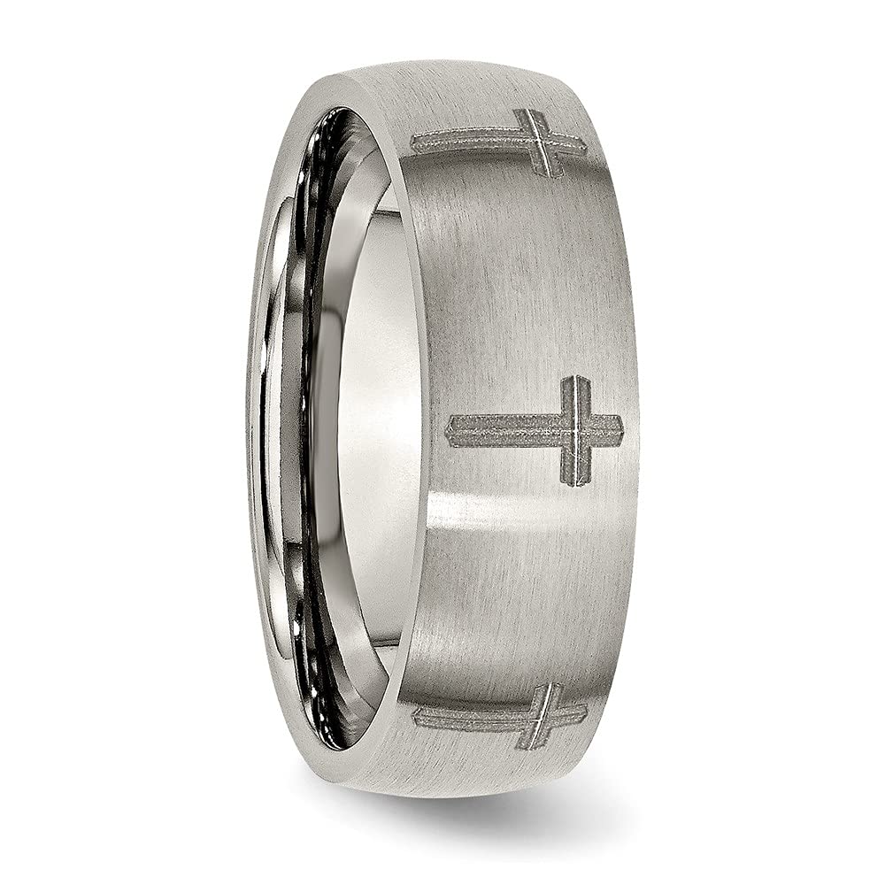 Titanium Brushed Cross Laser Design 8mm Band Size - 7