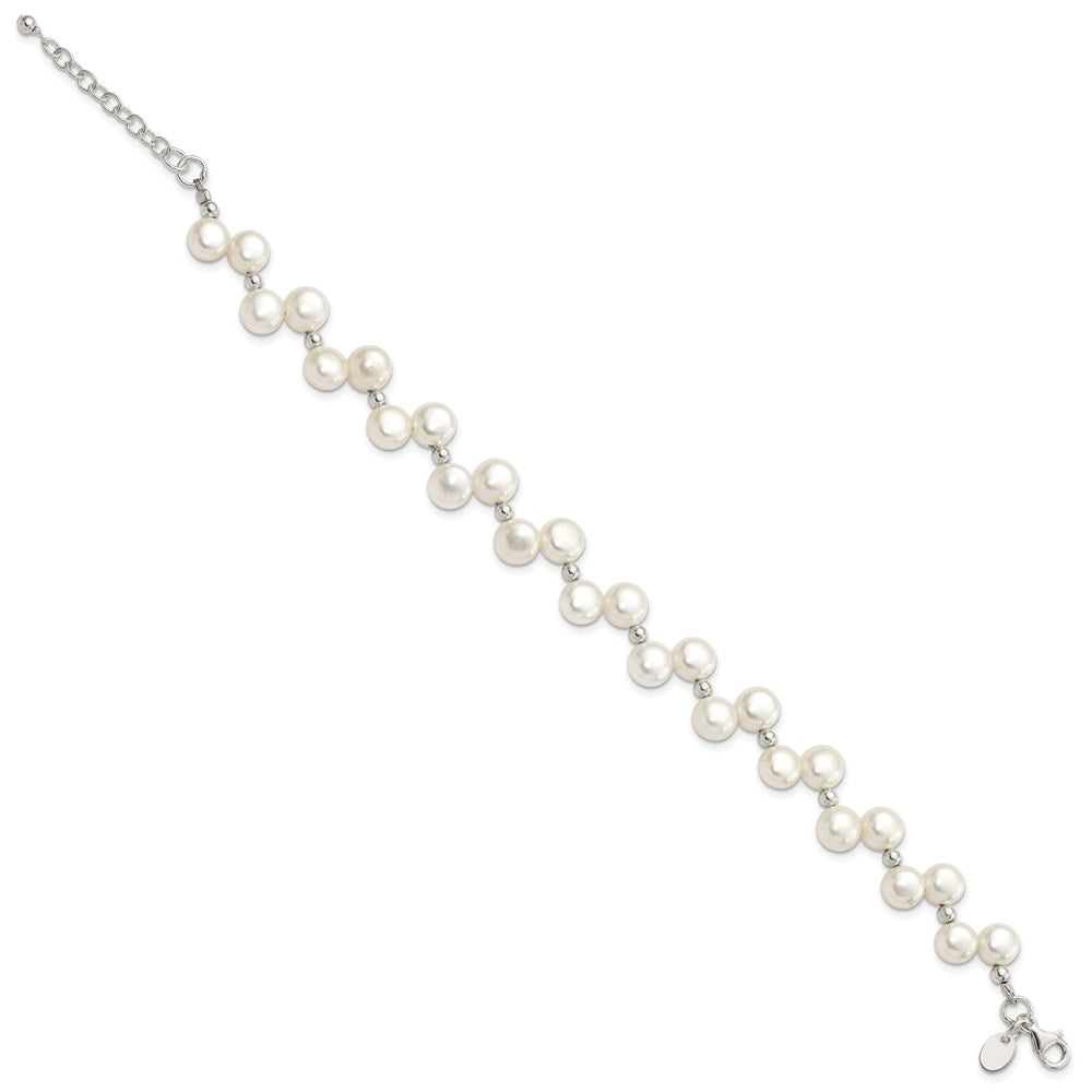 Sterling Silver FW Cultured Button Pearl 7.5in Bracelet 7.5 inches