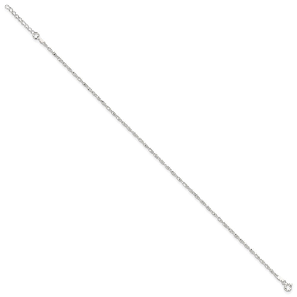 Sterling Silver 9 in Singapore Plus 1in ext. Chain Anklet 9 inches