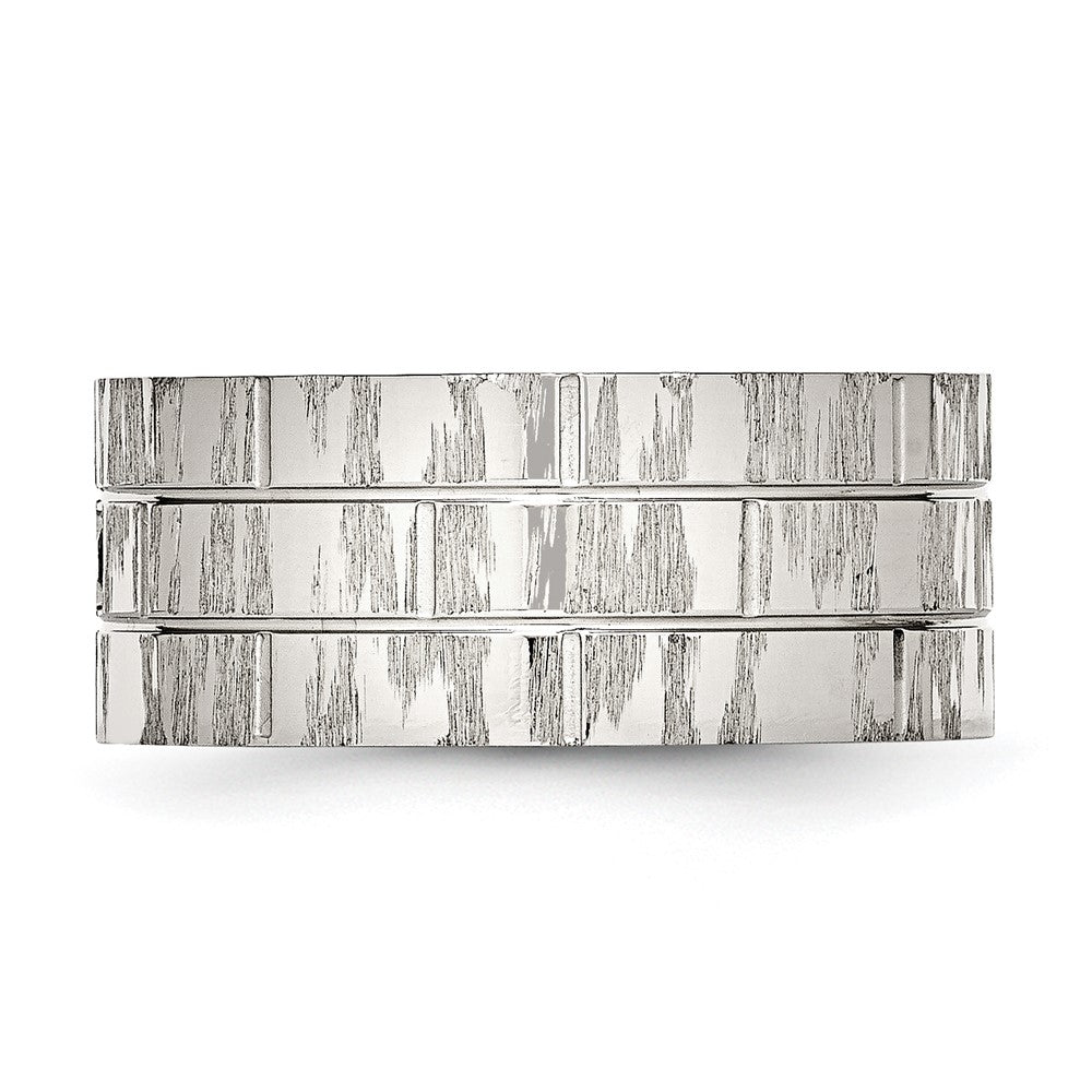 Stainless Steel Brushed and Polished w/Black CZ 10mm Flat Band Size - 10