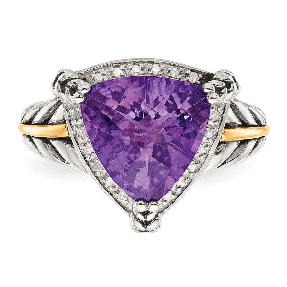 Shey Couture Sterling Silver with 14K Accent Antiqued Trillion Amethyst and Diamond Ring