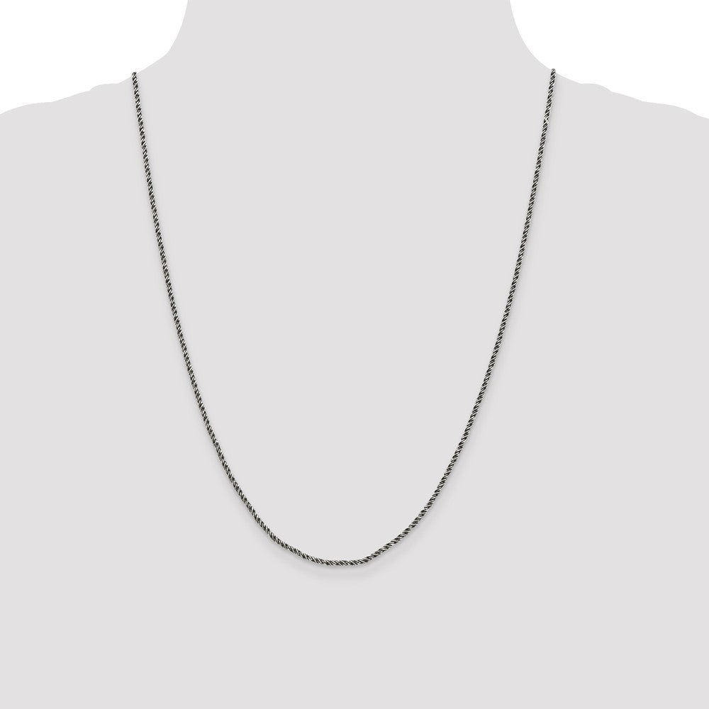 Sterling Silver Ruthenium-plated 1.7mm Twisted Tight Wheat Chain 24 Inches