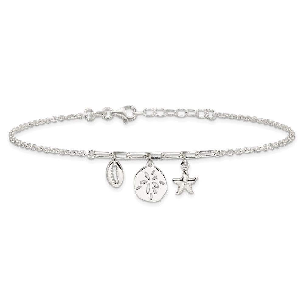 Sterling Silver Shells 9in Plus 1 in Ext. Anklet 9 inches