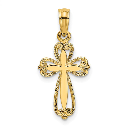 14K Polished and Cut-Out Engraved Cross Charm