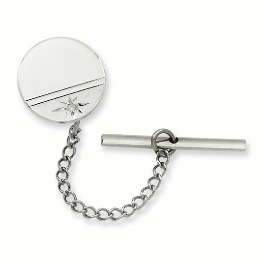 Kelly Waters Rhodium-plated .01 Ct. Diamond Polished and Satin Round Tie Tac with Safety Chain Q-GP3852