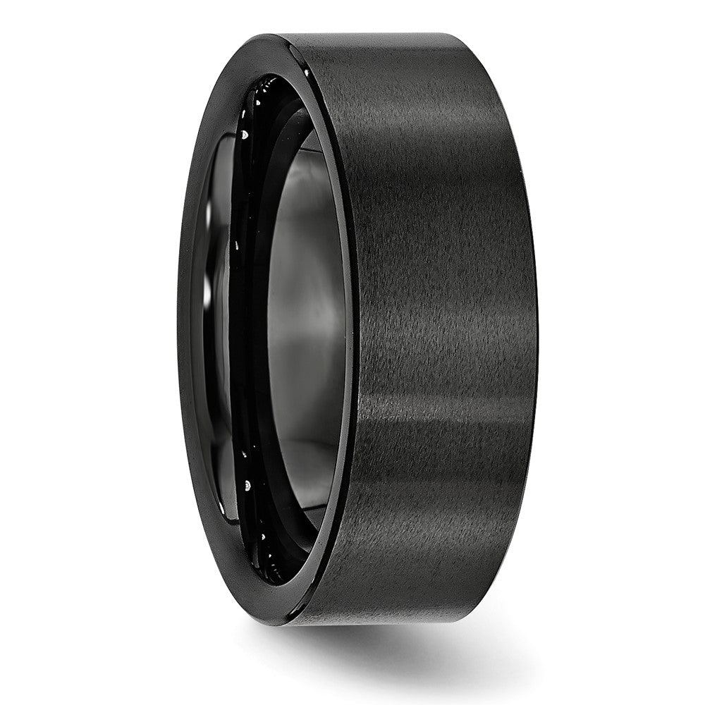 Black Ceramic Flat 8mm Brushed Band Size - 12.5
