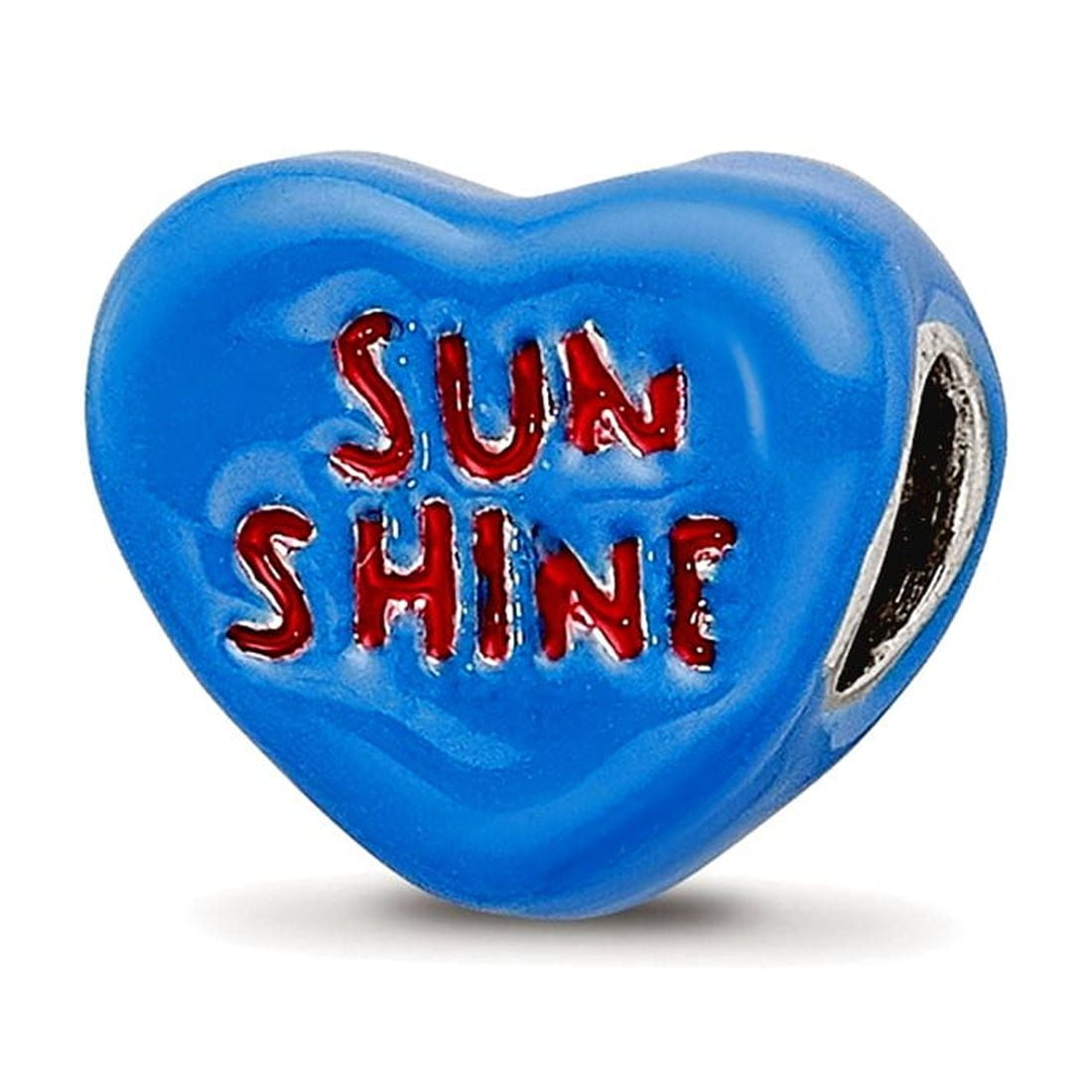 925 Sterling Silver Red Enamel Reflections Sun Shine Enameled Love Heart Bead Charm 7.27x9.09mm Wide Pendant Necklace fo
