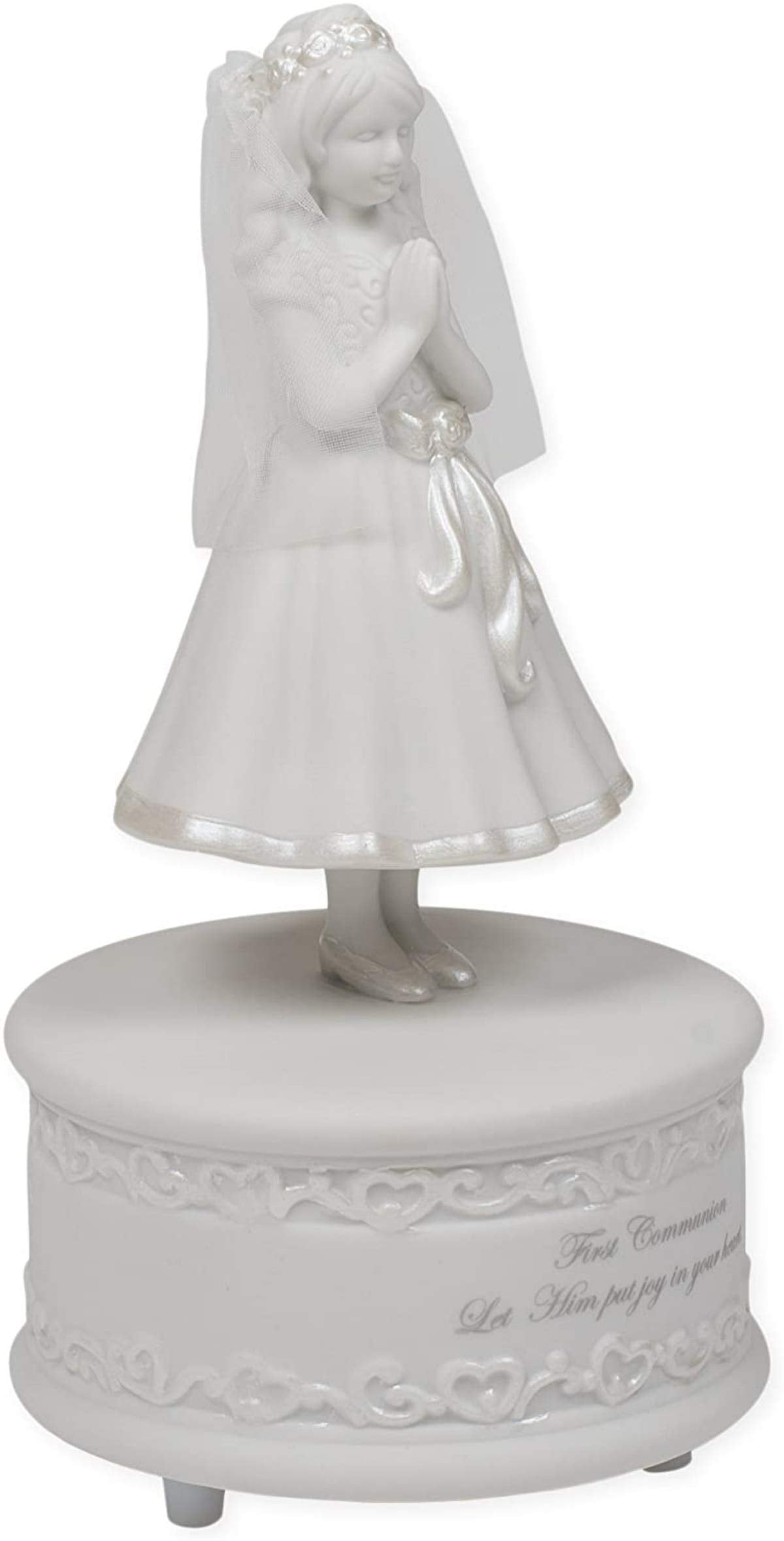 First Communion Girl 7.5 Inch Porcelain Musical Figurine Plays The Lord's Prayer