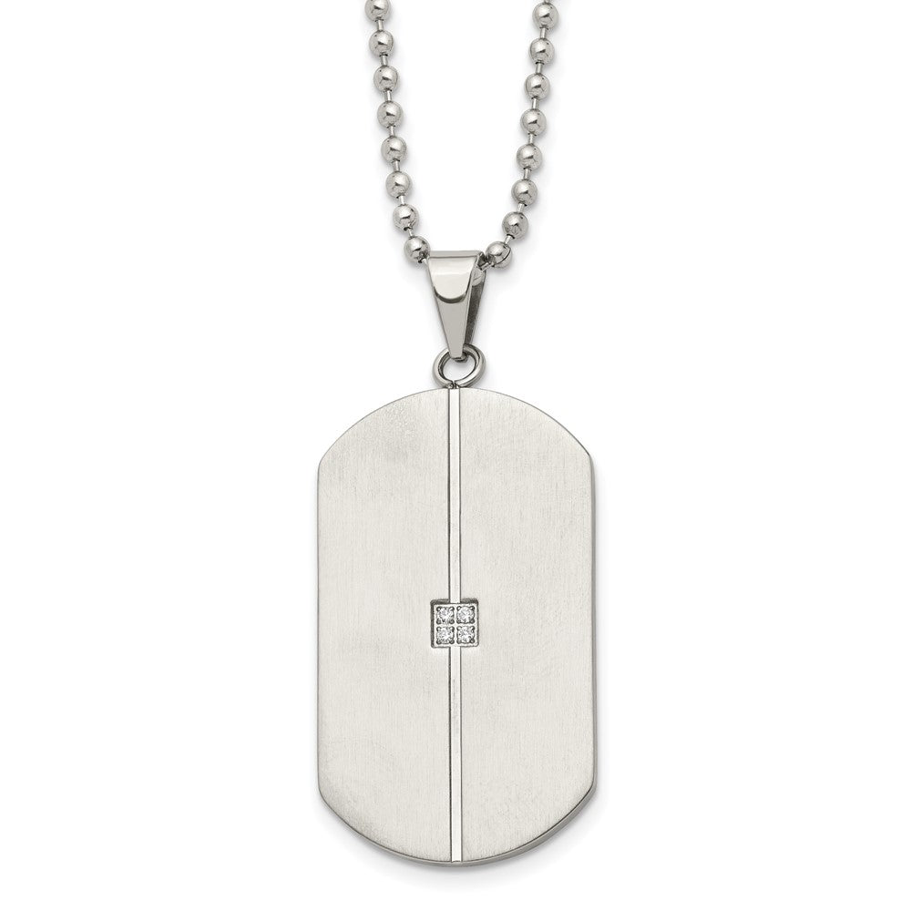 Stainless Steel 20in Brushed and Polished w/CZs Dog Tag Necklace