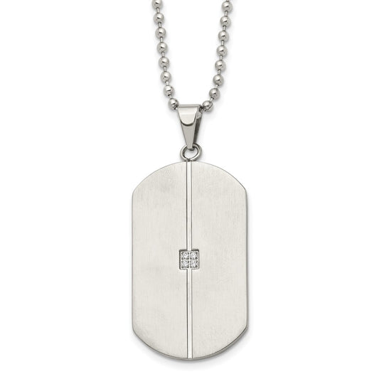Stainless Steel 20in Brushed and Polished w/CZs Dog Tag Necklace