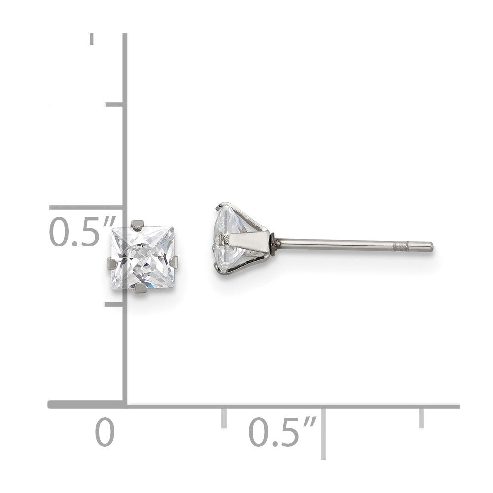 Stainless Steel Polished 4mm Square CZ Stud Post Earrings