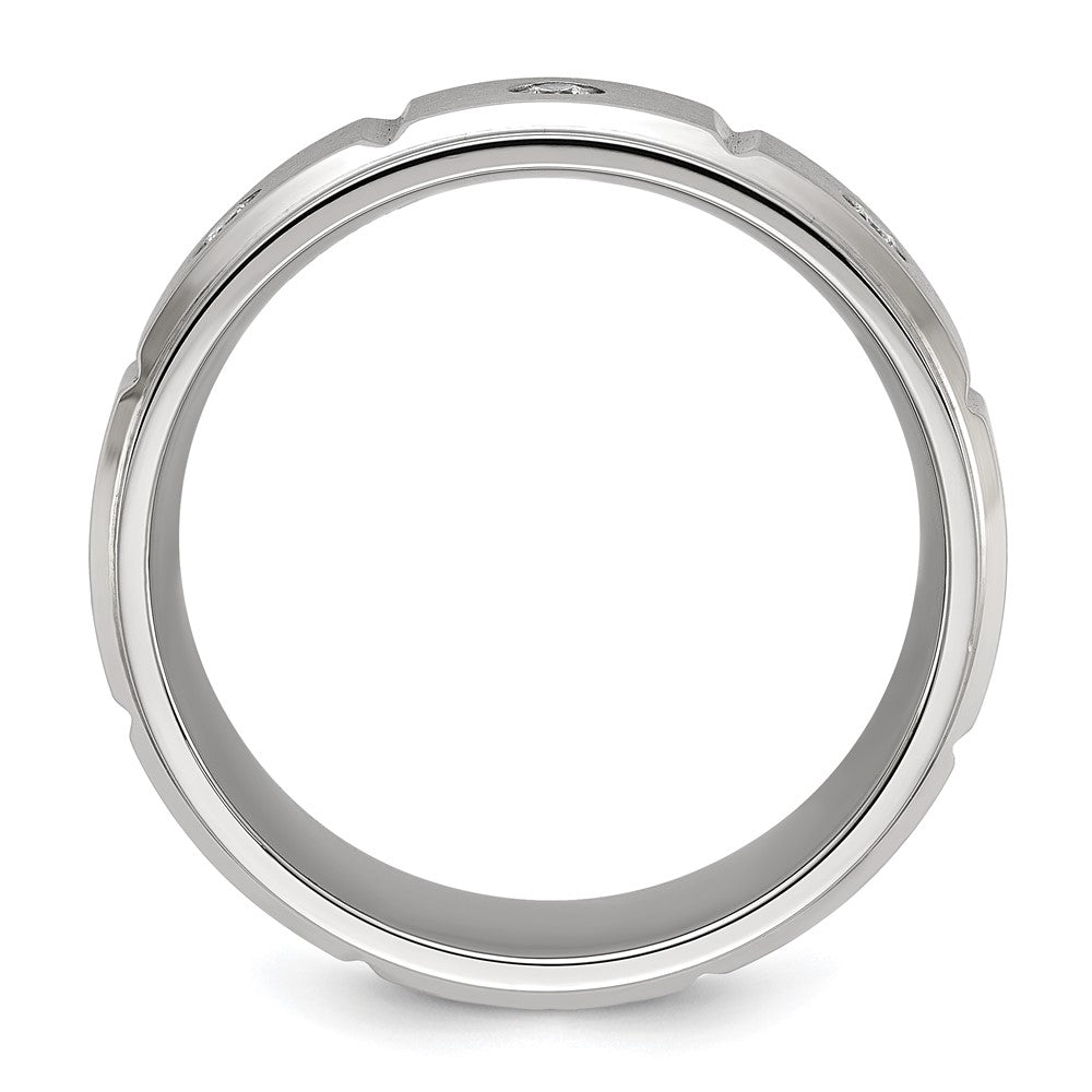 Chisel Stainless Steel Brushed and Polished Grooved with CZ 8mm Band Size - 11.5