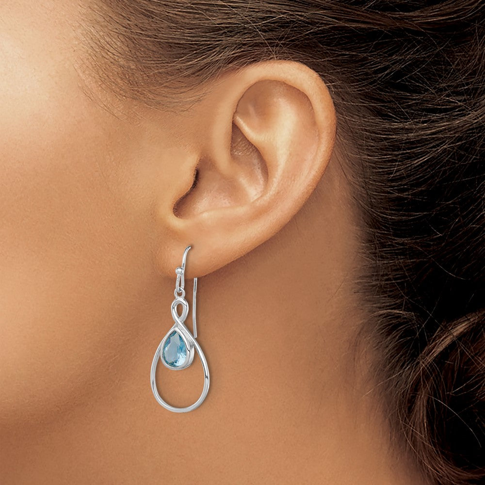 Sterling Silver RH-plated Polished Blue Glass Teardrop Dangle Earrings