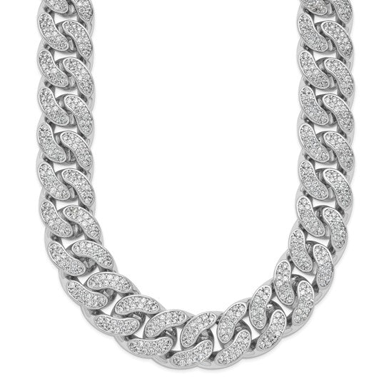 Sterling Shimmer Sterling Silver Rhodium-plated CZ 1300 Stone Curb Link 18 inch Necklace 18 Inches
