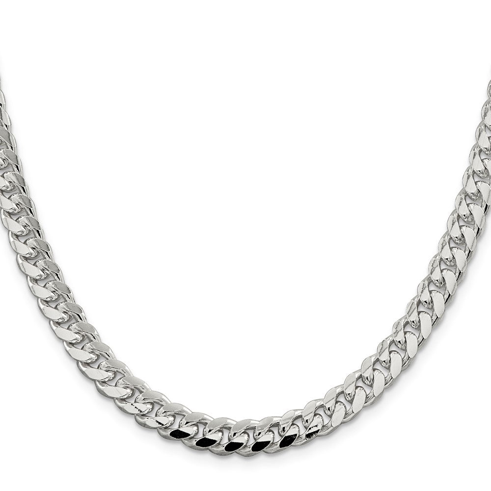 Sterling Silver 7.35mm Domed w/ Side D/C Curb Chain 24 Inches