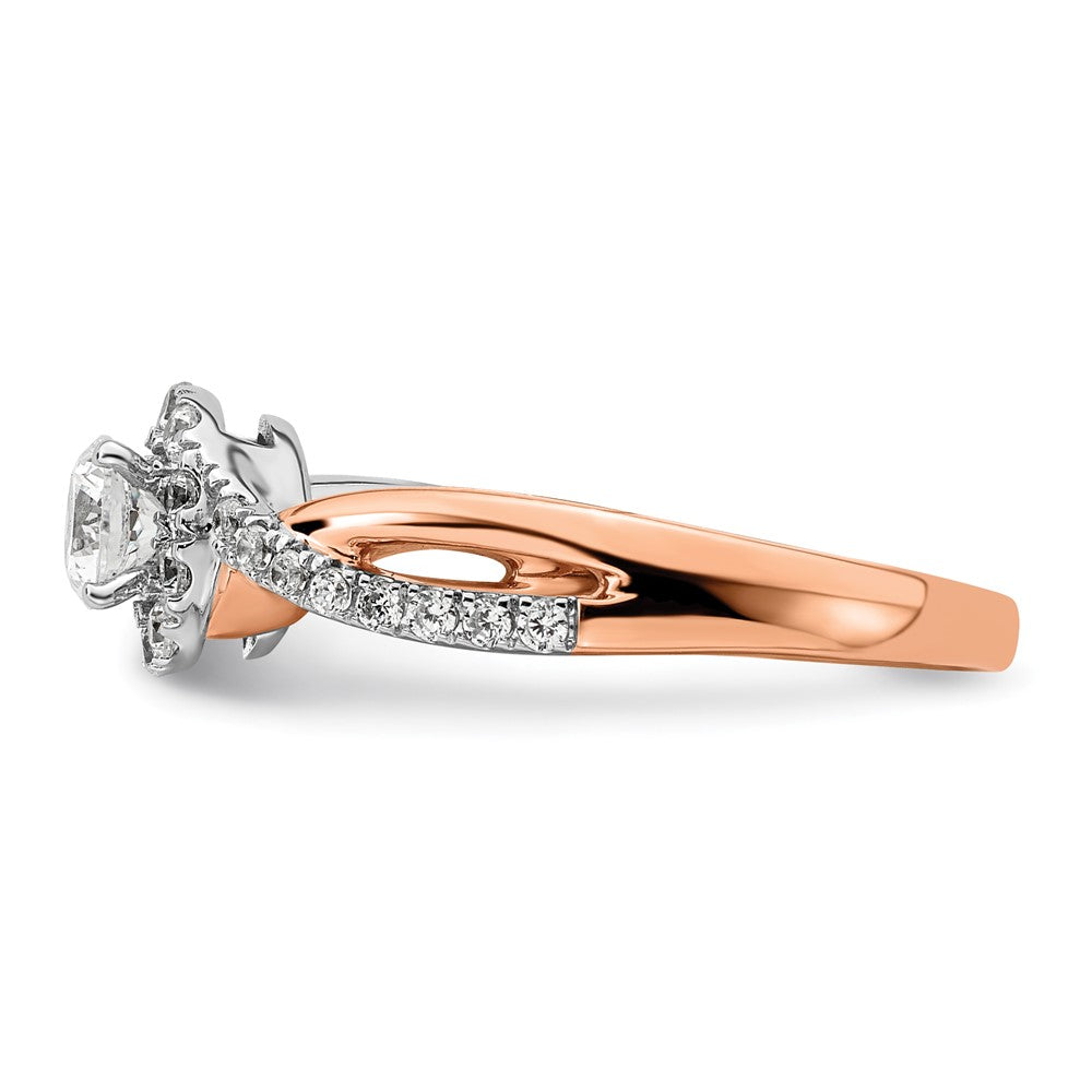 10k Two-Tone Rose and White Gold 5/8 carat Lab Grown Diamond VS/SI+ G+ Round Complete Fancy Halo Engagement Ring
