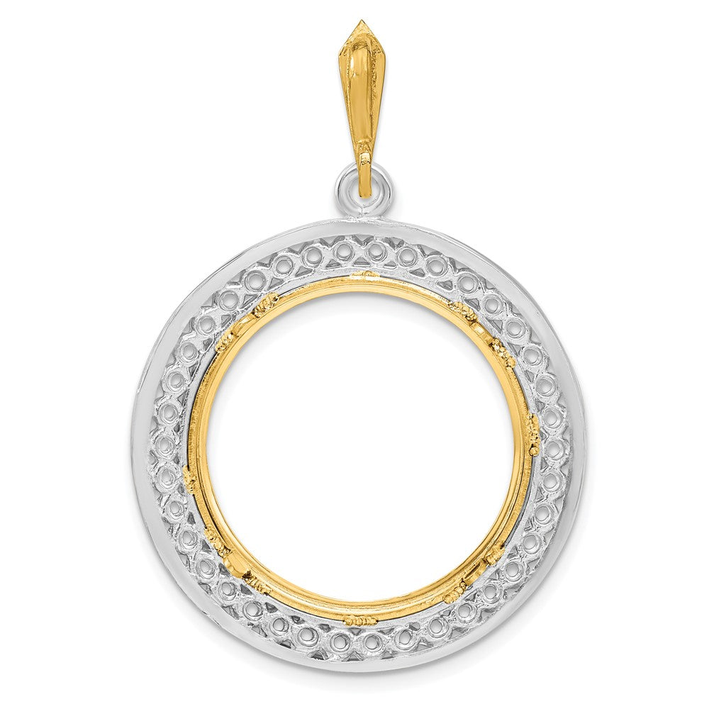 Wideband Distinguished Coin Jewelry 14k Two-tone Polished Channel Set Diamond 22.0mm Prong Coin Bezel Pendant Mounting