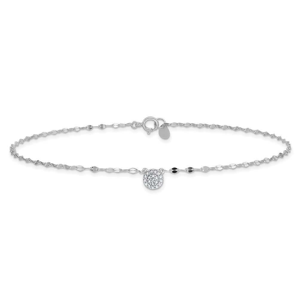 Sterling Silver Rhodium-plated Polished CZ Anklet 10 inches