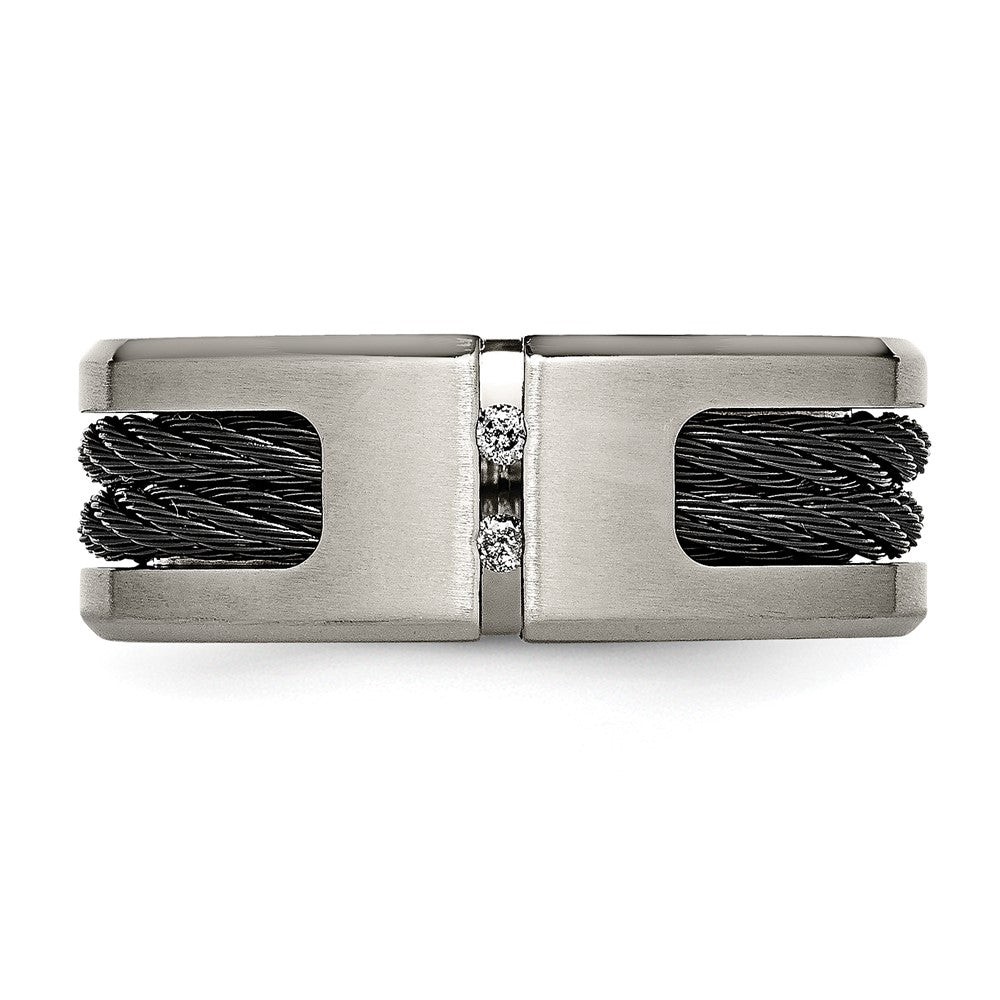 Titanium Brushed/Polished Black IP Cable 1/20ct Diamond 10mm Band Size - 9