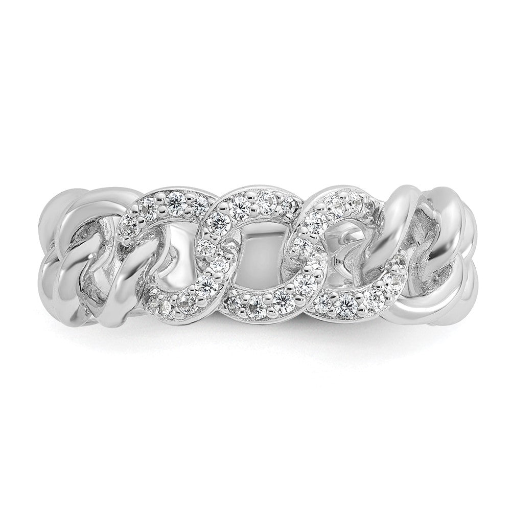Sterling Shimmer Sterling Silver Rhodium-plated CZ 30 Stone Size 8 Link Circles Ring