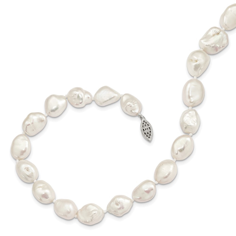 Sterling Silver Rhodium-plated 11x14mm White Keshi Freshwater Cultured Pearl 18 inch Necklace 18 Inches