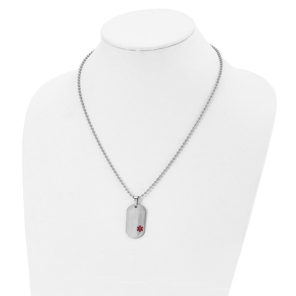 Titanium Brushed Red Enamel MedicalID Dog Tag 20in Necklace
