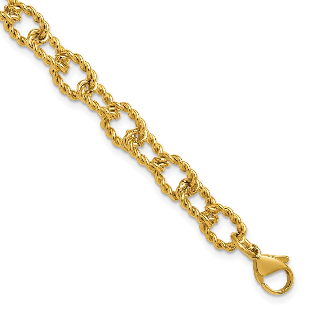 Chisel Stainless Steel Polished and Textured Yellow IP-plated Open Link 7 inch Plus a 1 inch Extension Bracelet 8 inches