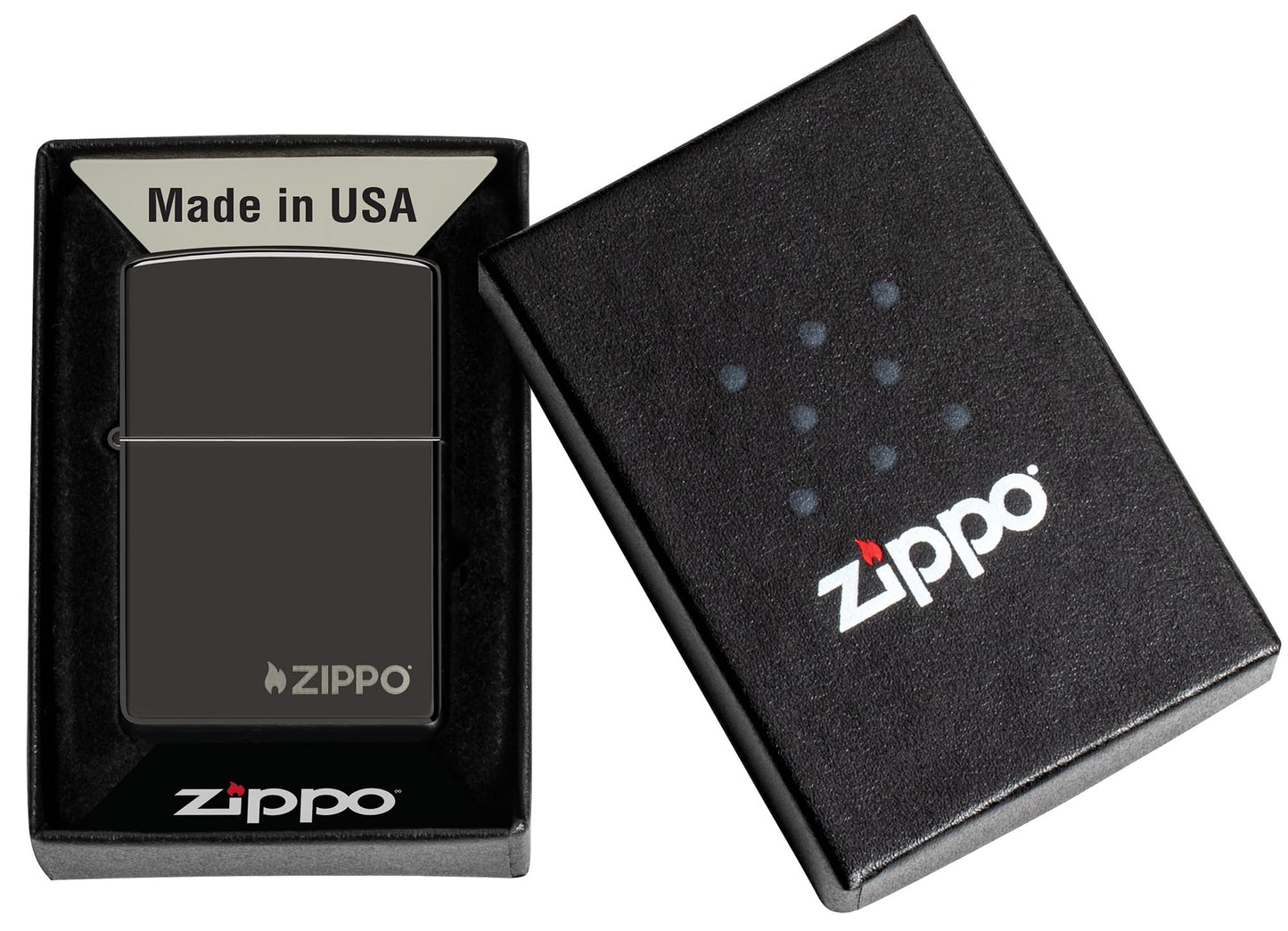 Zippo Logo High Polish Black Pocket Lighter