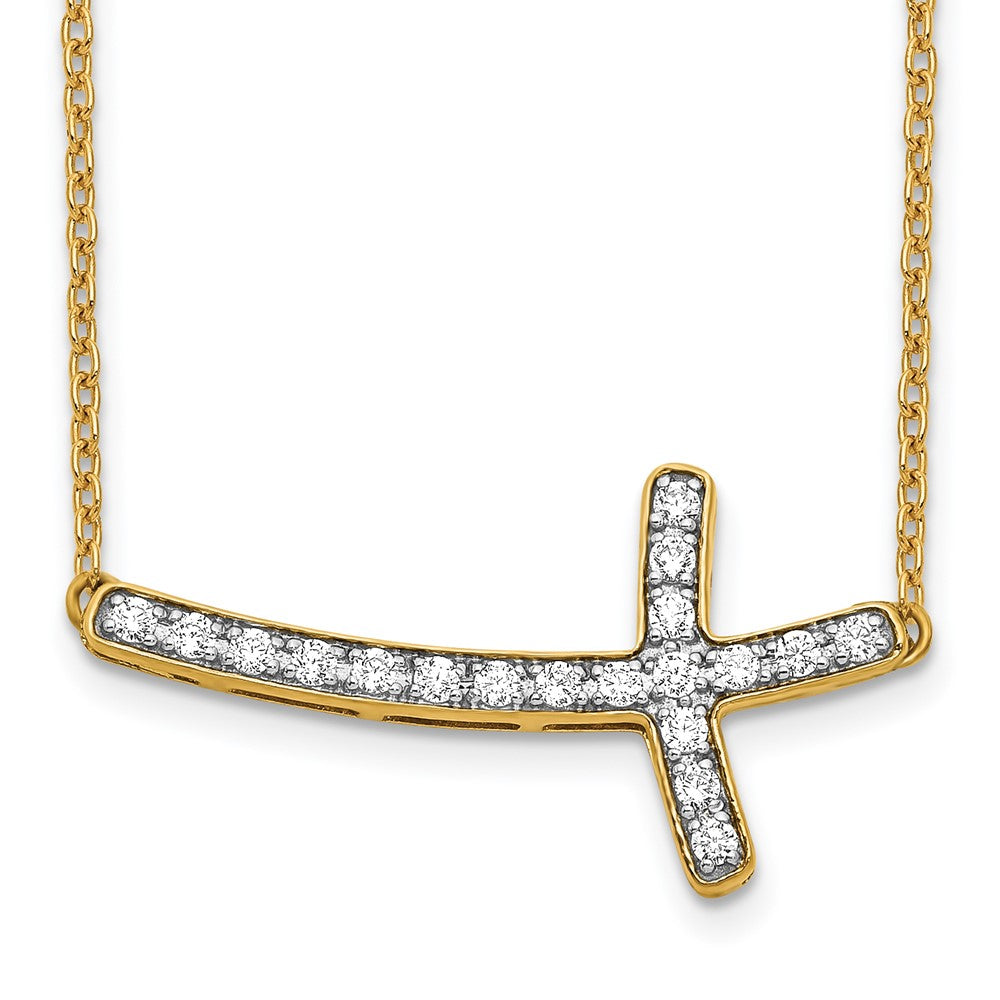 14k 1/5 carat Lab Grown Diamond VS/SI+ G+ 18 inch Sideways Cross Necklace