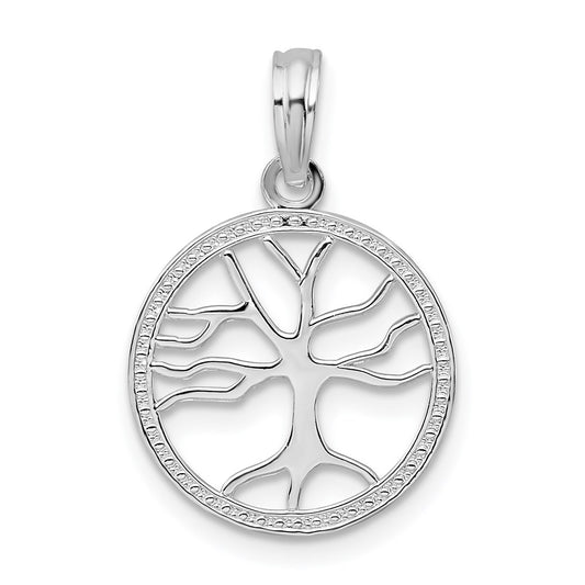 De-Ani Sterling Silver Rhodium-plated Polished Cut-Out Tree of Life Pendant