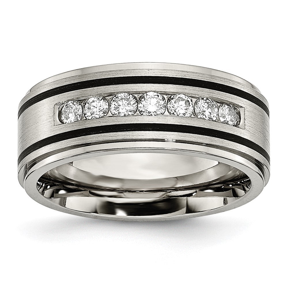 Titanium Polished/Brushed Enameled 1/2ct tw. Diamond 9mm Band Size - 12