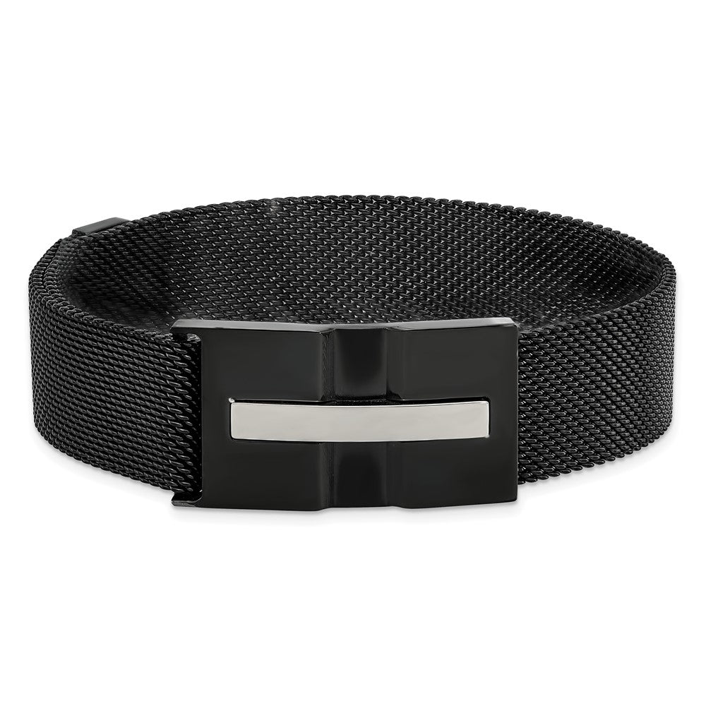 Stainless Steel Polished Black IP-plated Mesh Adjustable Magnetic Bracelet