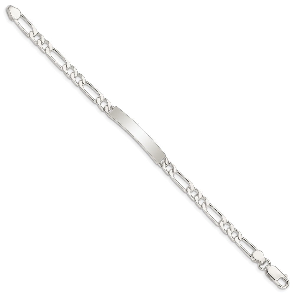 Sterling Silver 7inch Polished Engraveable Figaro Link ID Bracelet 7 inches