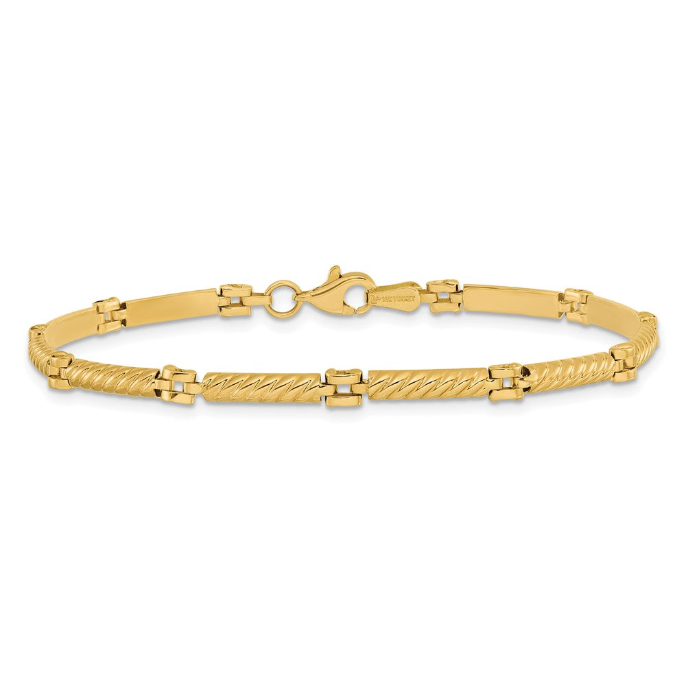14K Polished and Textured Fancy Link Bracelet 7.5  inches