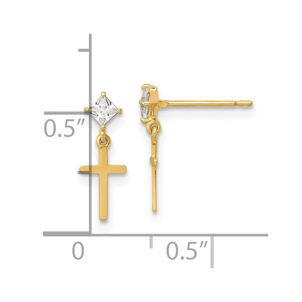 14K Madi K Polished CZ Cross Children's Dangle Post Earrings
