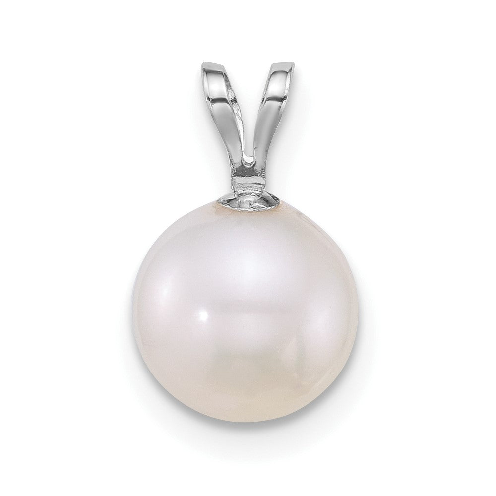 10k White Gold Polished 8-9mm Round White Freshwater Cultured Pearl Pendant