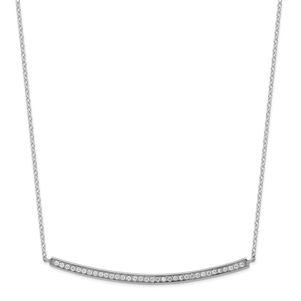 Sterling Silver Rhodium-plated CZ w/2in ext. Bar Necklace 16 Inches