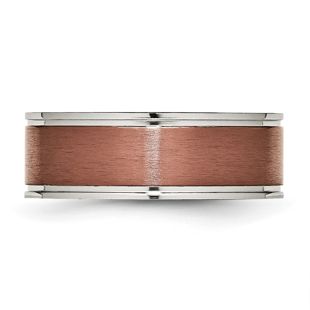 Titanium Brushed Center Brown IP-plated 8mm Grooved Edge Band Size - 10