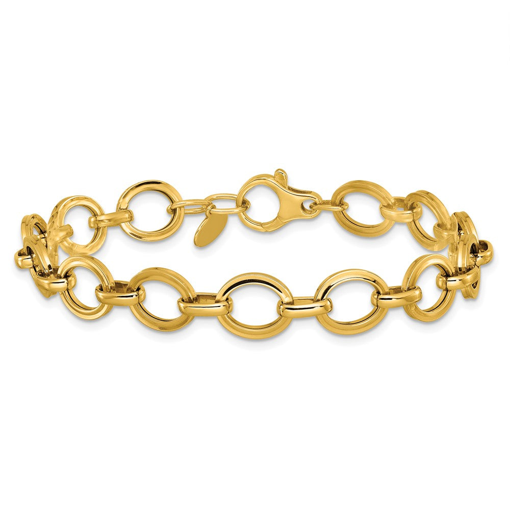 14K Polished and Grooved Fancy Link Bracelet 7.5  inches
