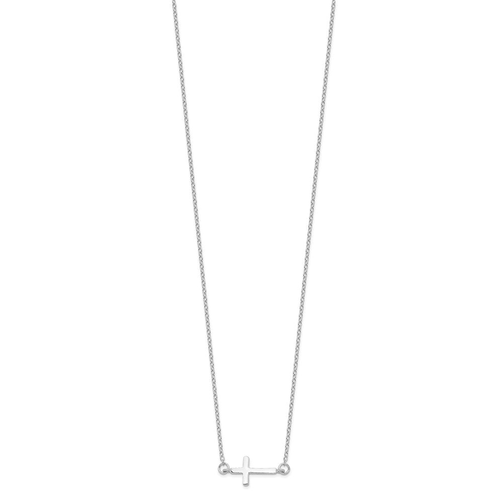 Sterling Silver Rhodium-plated w/ 2in ext. Sideways Cross Necklace 16 Inches